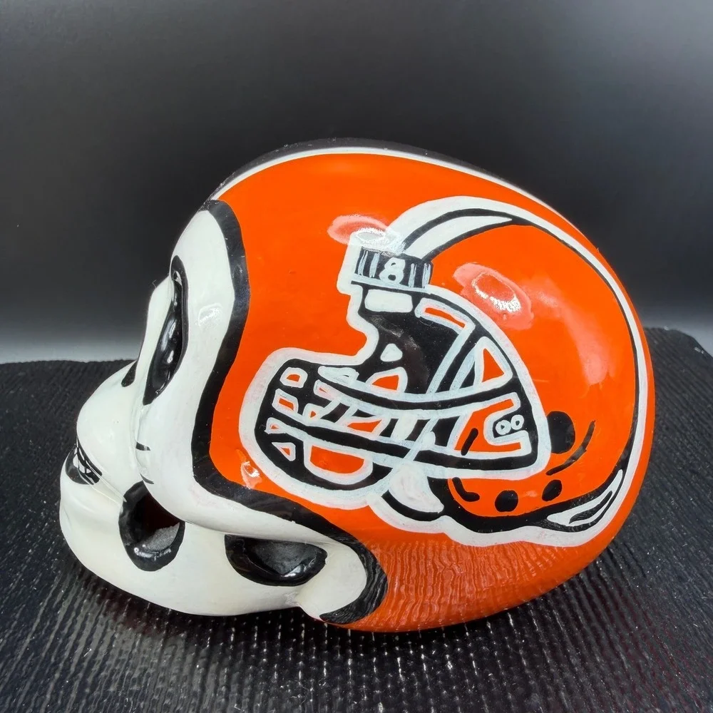 Cleveland Browns Sugar Skull Day‎ of the Dead Ceramic Figurine Orange Brown 4in